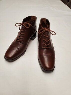 Franco Fortini Brown Leather Ankle Boots Size 7M Lace Up Cap Toe Riding Oxford